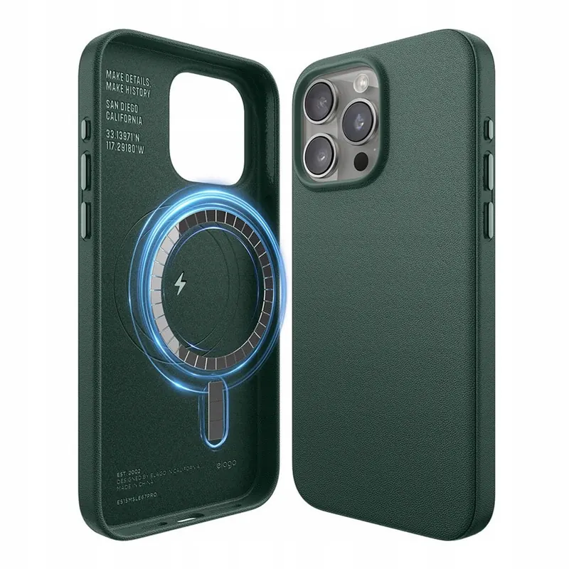 Elago kryt Leather Case Magsafe pre iPhone 15 Pro Max Midnight Green…