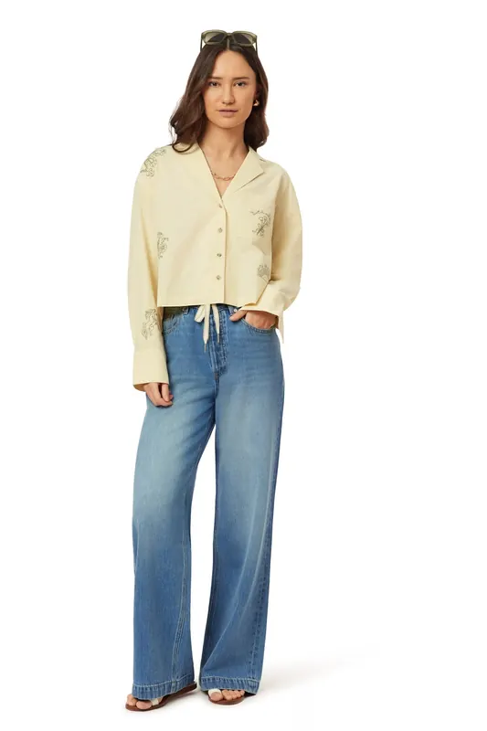Scotch & Soda Embroidered Shirt Chino Green Maat: XS | Overhemden Outlet | Dames | Beige
