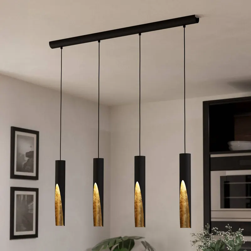 Żyrandol LED Barbotto, czarny/złoty, 4-pkt.