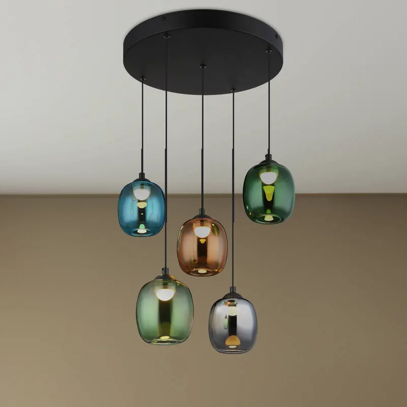 Żyrandol LED Minara, 5-punktowy, Ø 43 cm, kolorowy, szkło