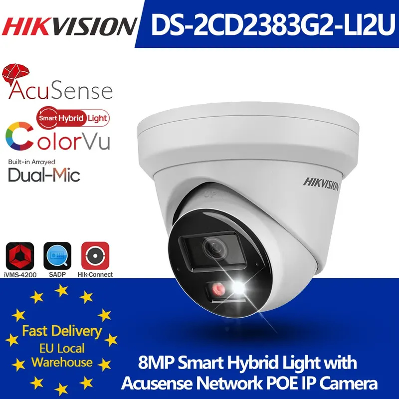 Hikvision DS-2CD2383G2-LI2U 8MP 4K Acusense Smart Hybrid Light Stała Kamera Sieciowa Typu Turret POE z Wbudowanym Podwójnym Mikrofonem do Monitoringu