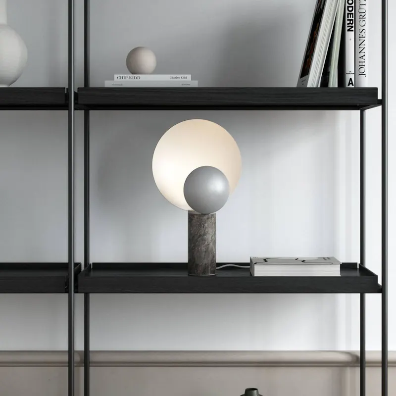 Lampa stołowa Caché, ruchome kloszy, matowa szarość