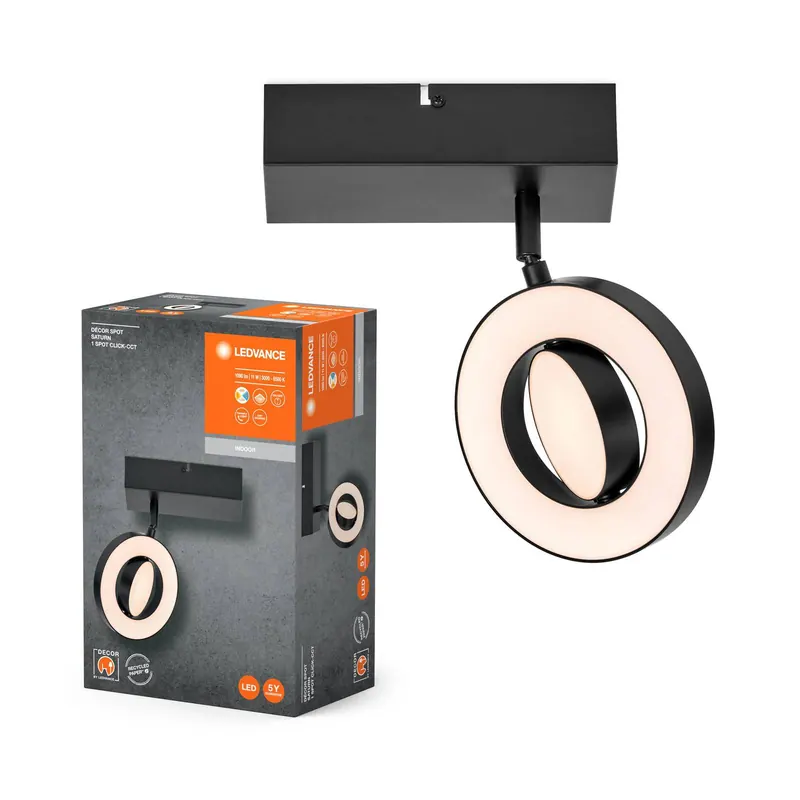 LEDVANCE Saturn CCT reflektor ścienny LED, wyłącznik, czarny