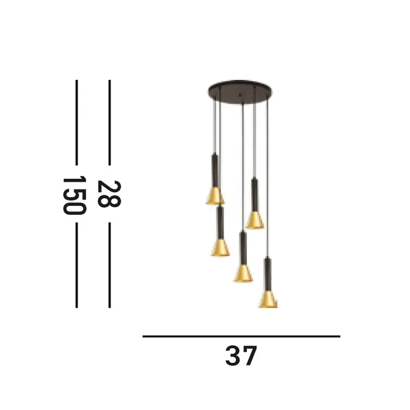 Żyrandol Signal, Ø 37 cm, czarny/złoty metal, 5-punktowa