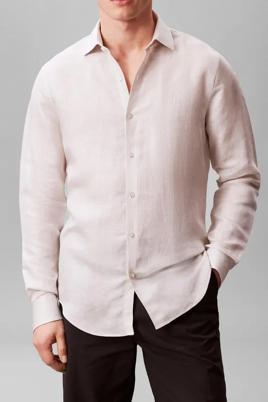 Calvin Klein Slim Essential Poplin Shirt Cinder Brown Maat: 42 | Zakelijke Overhemden Outlet | Heren | Beige