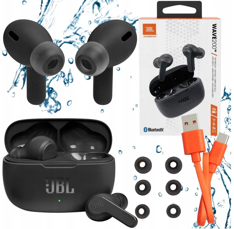 Oryginalne Bezprzewodowe Słuchawki Jbl Wave 200 Douszne Dokanałowe Etui