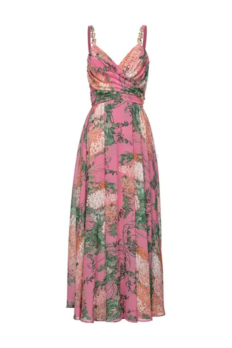 PINKO Bruce Abito Georgette Stampa W Mult. Pink/green Maat: 40 | Midi Jurken Outlet | Dames | Roze