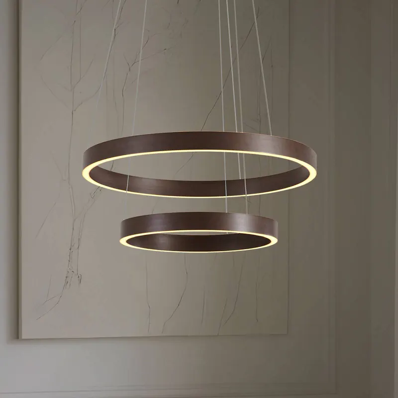 Żyrandol LED Lucande Yonam, Ø 60 cm, 2-punktowa, brązowa, CCT
