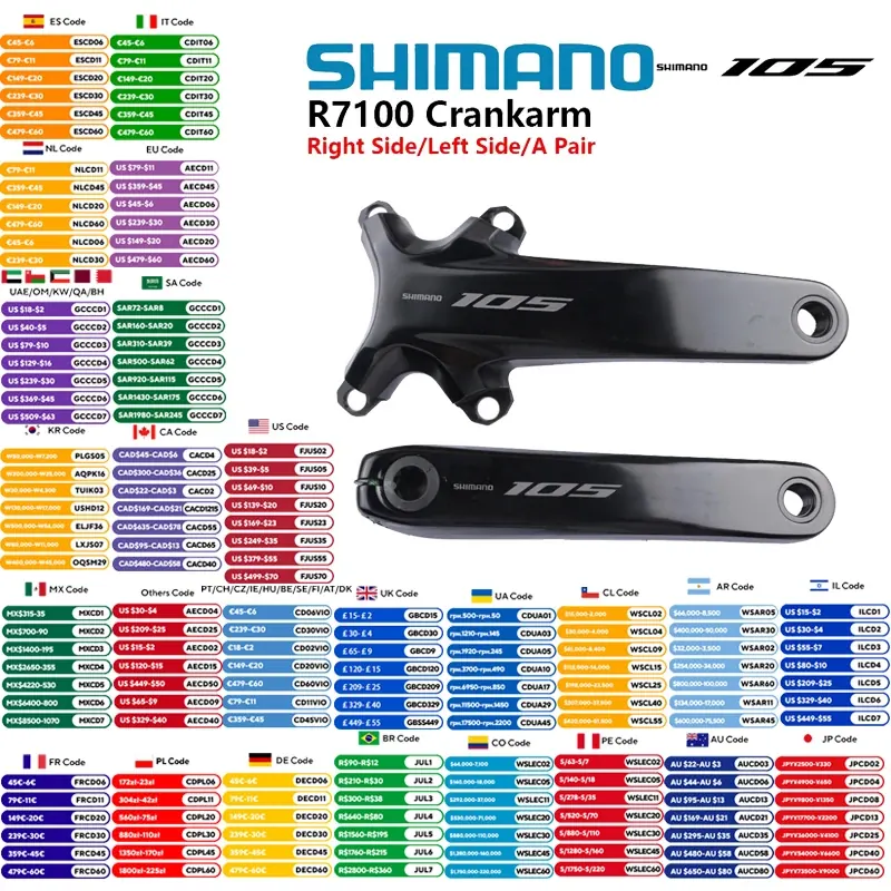 Shimano 105 R7100 Di2 Series Crankset R7100 Crankarm 2x12s Lewa Prawa Strona/Para 165mm 170mm 172.5mm 175mm Oryginalny Shimano