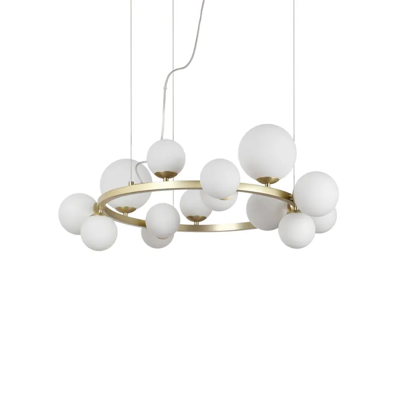 Żyrandol IDEAL LUX Perlage, mosiądz/biały, 14 ramion, średnica 85 cm