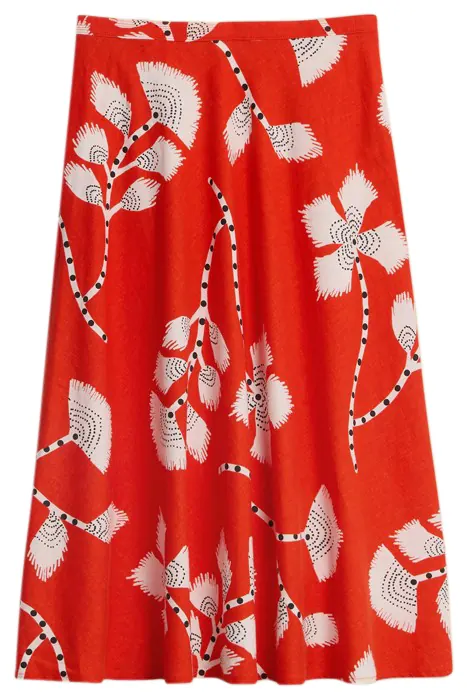 White Stuff Clemence Linen Blend Skirt Red Printed Maat: 12 | Midi Rokken Outlet | Dames | Wit