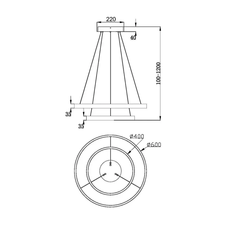 Maytoni Rim żyrandol 830 2 pierścienie Ø 60 cm czarny