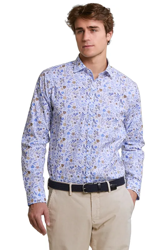River Woods Custom Fit Floral Shirt Blue/beige Maat: XXL | Casual Overhemden Outlet | Heren | Blauw