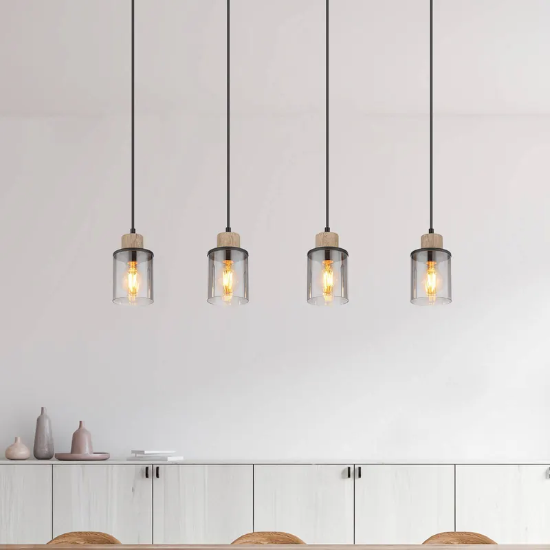 Lampa wisząca Reid, 4-punktowa, czarna/dym