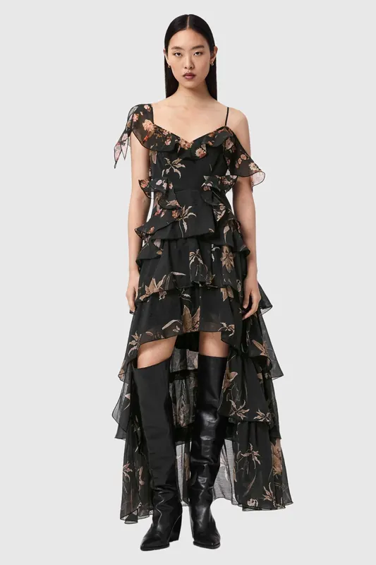 AllSaints Sienna Dress Petra Sepia Brown Maat: 10 | Maxi Jurken Outlet | Dames | Zwart