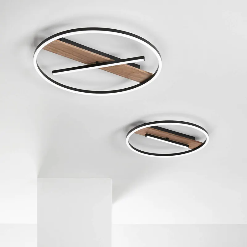 Kinkiet LED Azimuth, średnica 50 cm, czarny/w kolorze drewna, metal