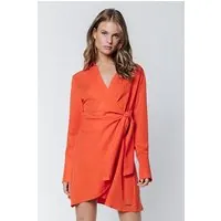 Colourful Rebel Hette Uni Wrap Mini Dress Bright Orange Maat: S | Mini Jurken Outlet | Dames | Oranje