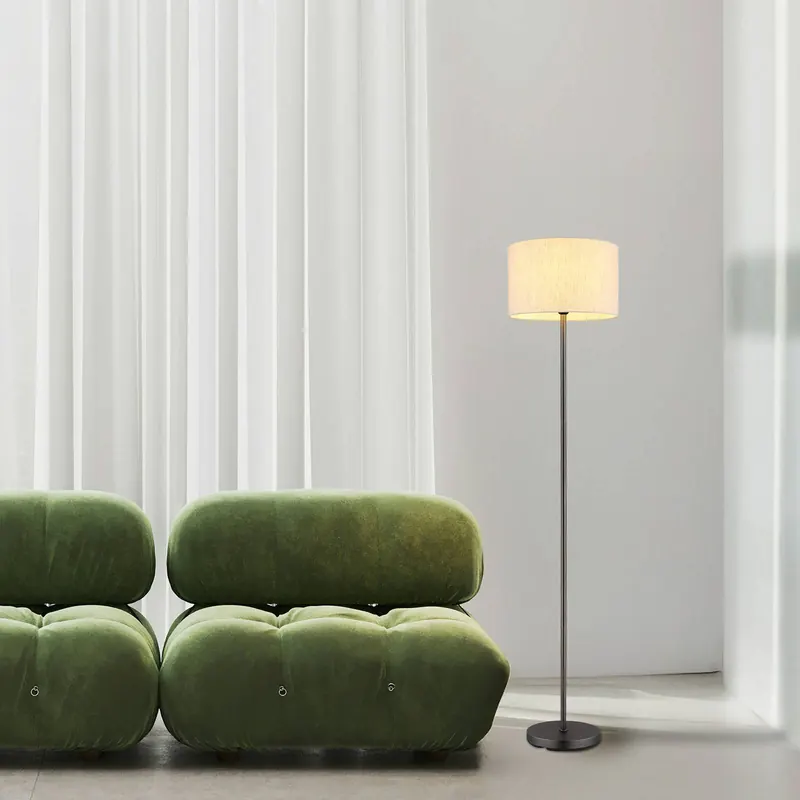 Lampa stojąca Thea, kremowo-czarna matowa, len, wysokość 160 cm