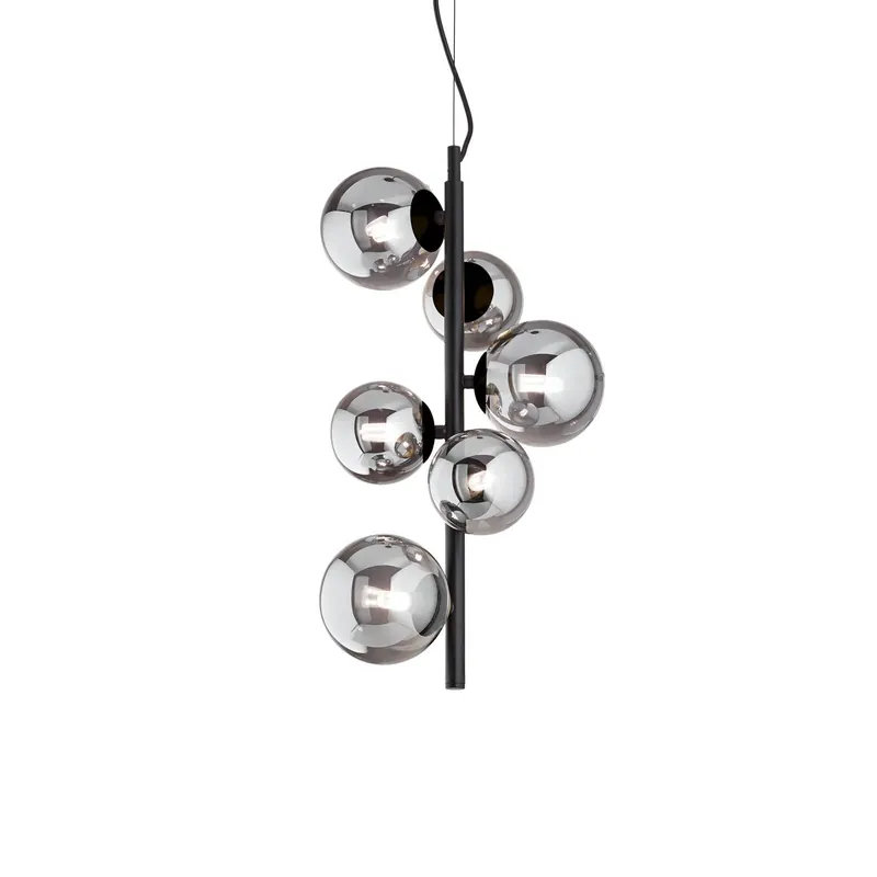 Żyrandol IDEAL LUX Perlage, czarna/dymnoszara, wysokość 52 cm, 6-punktowa