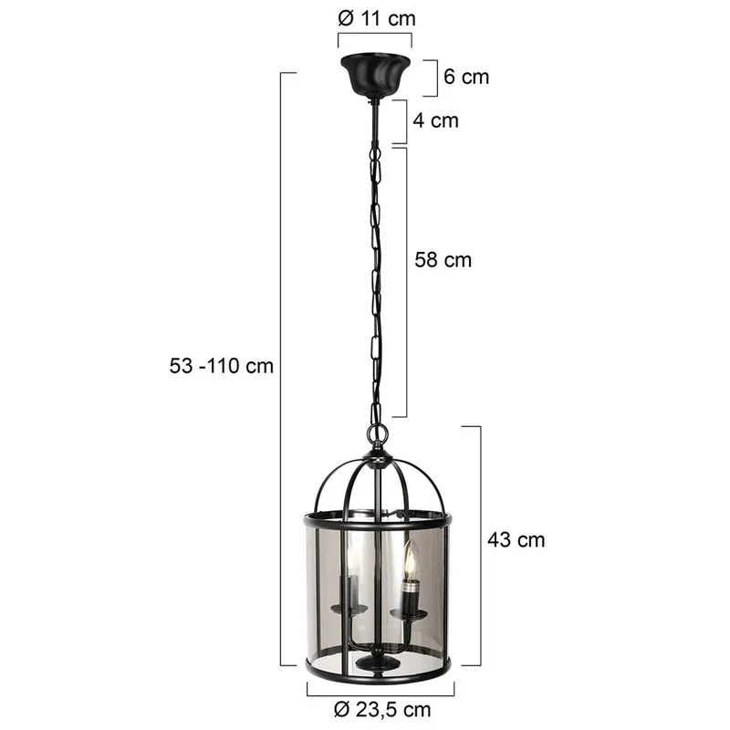 Żyrandol Pimpernel, Ø 23 cm, czarna, szkło w kolorze dymnej szarości