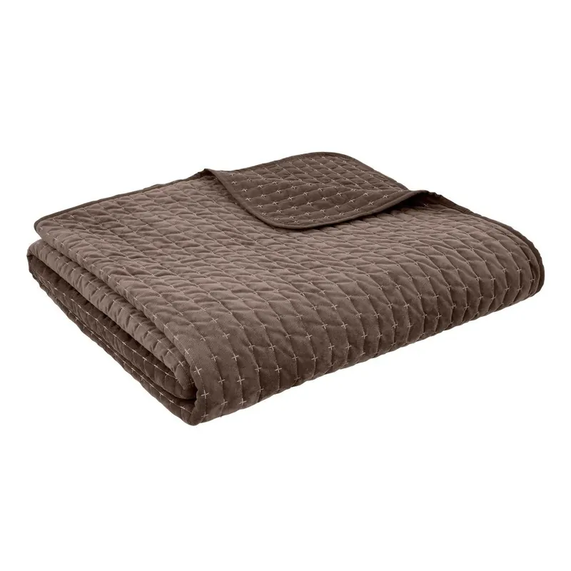 Ciemnobrązowa aksamitna narzuta pikowana 240x260 cm Attica Velvet – Bianca