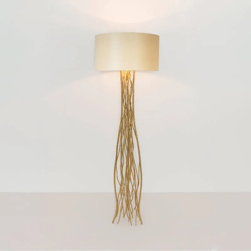 Lampa stojąca Capri, złoty/ecru, wysokość 155 cm, żelazo młotkowane