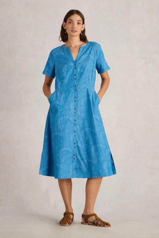 White Stuff Iris Cotton Jacquard Dress Chambray Blue Maat: 16 REGULAR | Blousejurken Outlet | Dames | Blauw