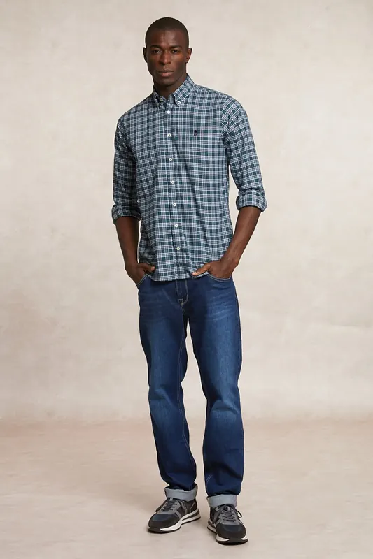River Woods Custom Fit Cotton Checked Shirt Khaki/white Maat: S | Casual Overhemden Outlet | Heren | Groen