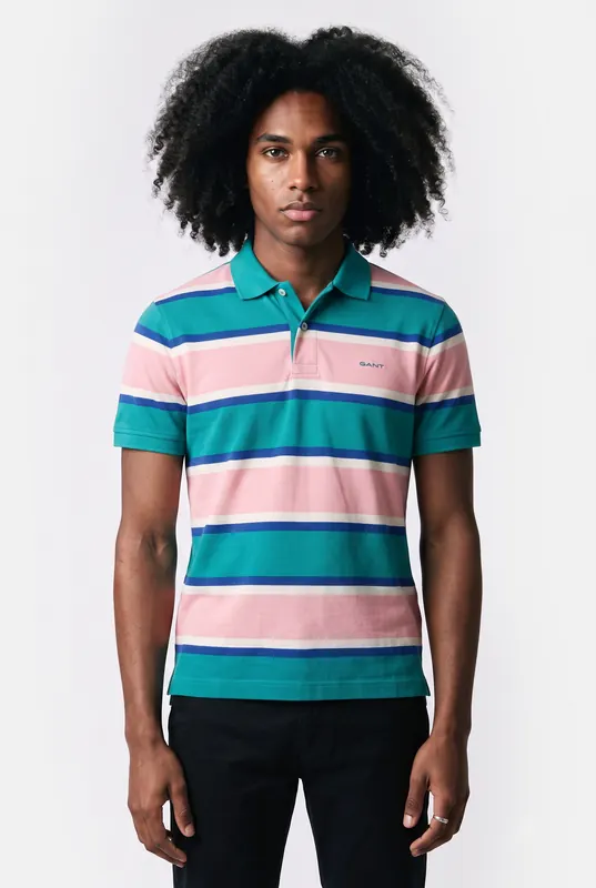 GANT Multistripe Ss Polo Aqua Blue Maat: L | Poloshirts Outlet | Heren | Blauw