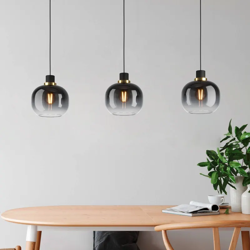 Lampa wisząca Oilella, czarno-szara, długość 95 cm, szkło, 3-punktowa.