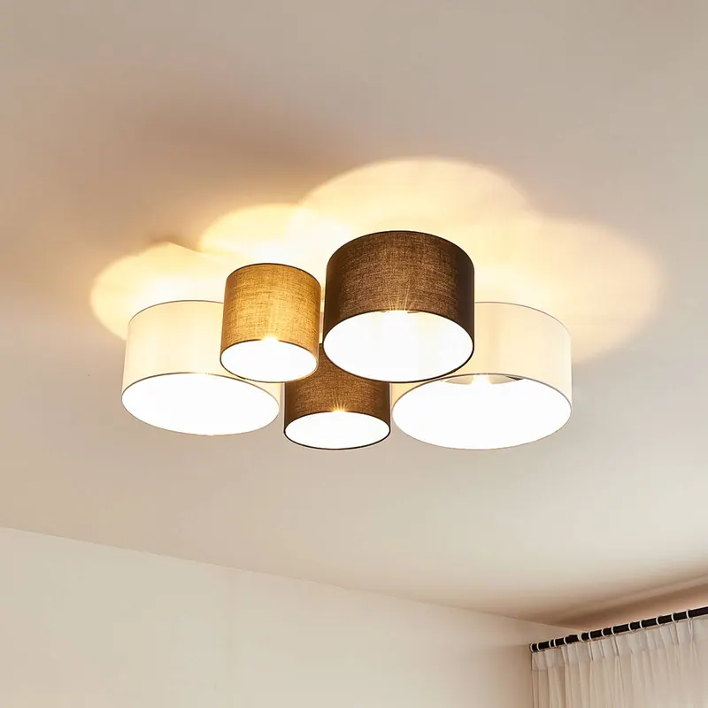 Lampa sufitowa Lindby Lettie, szaro-czarno-biała, 5-punktowa, E27