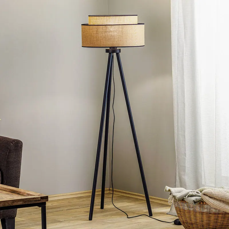 Lampa stojąca Boho, brązowo-czarna, tkanina/metal, wysokość 145 cm