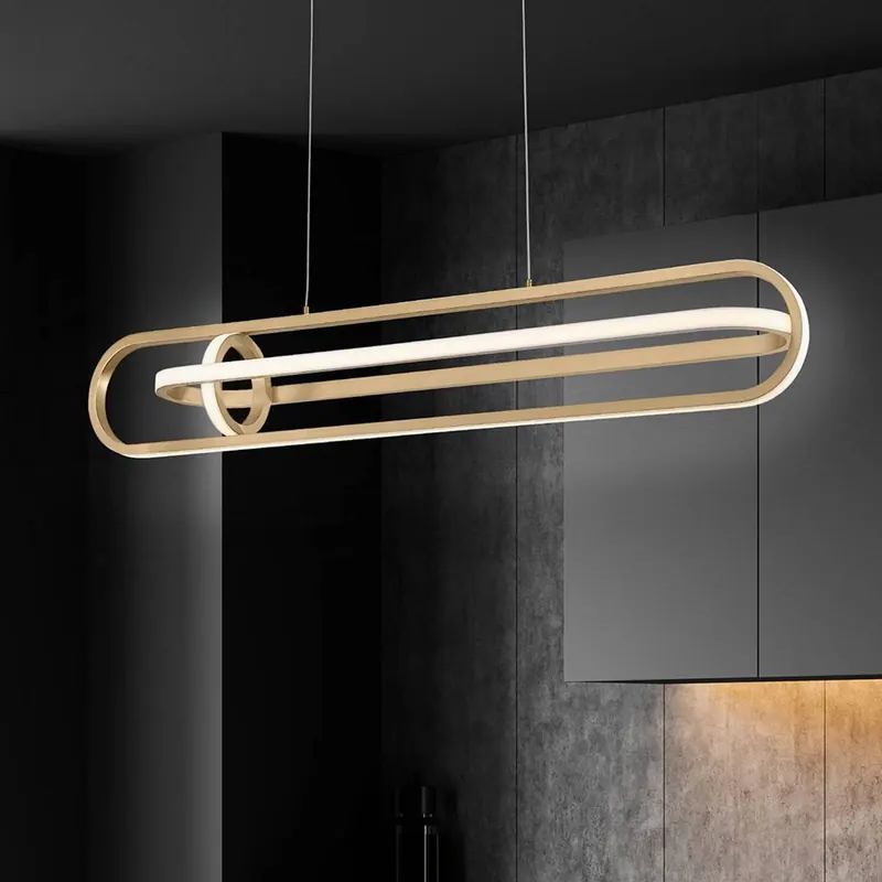 Żyrandol LED DENMARK, szczotkowane złoto, długość 107 cm, metal