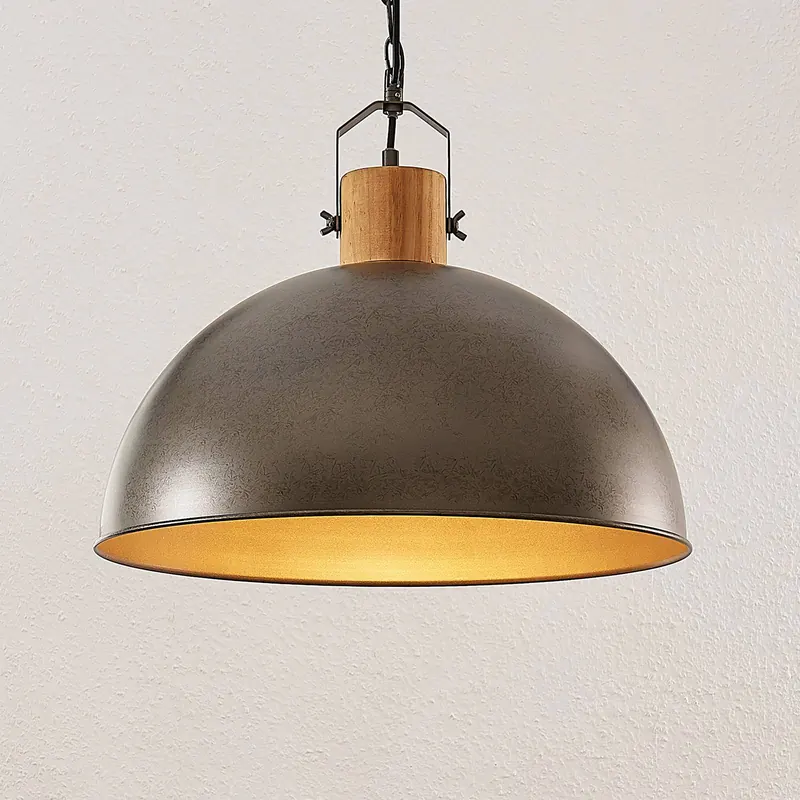 Lampa wisząca Lindby Holgar, zielona, drewno, metal, Ø 45 cm, E27