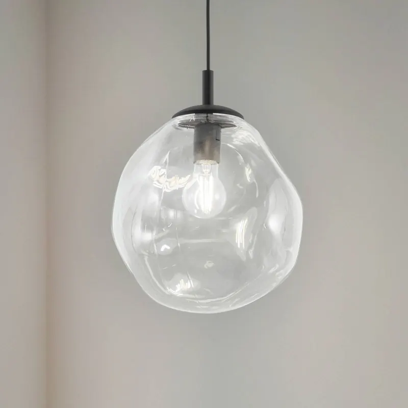 Lampa wisząca Sol Mini, szkło, Ø 25 cm, czarny/przezroczysty