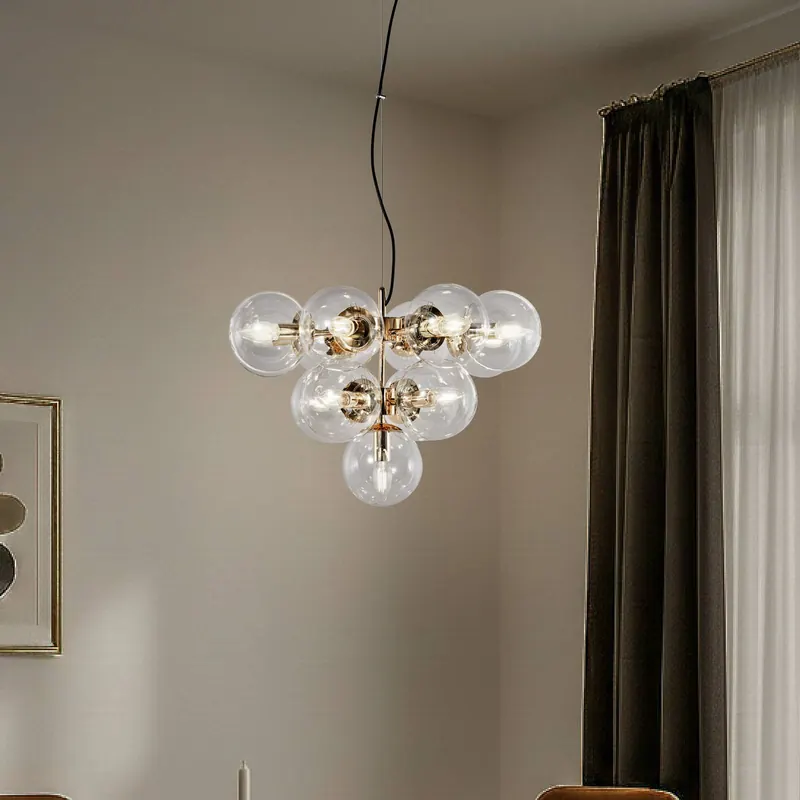 Lampa wisząca Zumba, złota/przezroczysta, 13-punktowa, szklana
