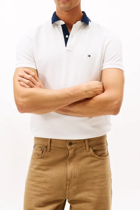Tommy Hilfiger Pique Grafic Collar Polo Ecru Maat: S | Poloshirts Outlet | Heren | Wit