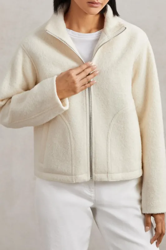 Reiss Knitted Jacket Cream Maat: XL | Winterjassen Outlet | Dames | Ecru