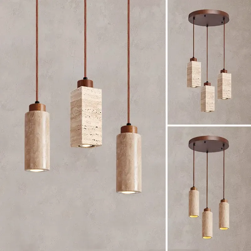 3-głowicowy żyrandol z żółtego marmuru Stół japoński Wabi Sabi Travertine Nordic Bedside Restaurant Aisle Led Lampy wiszące