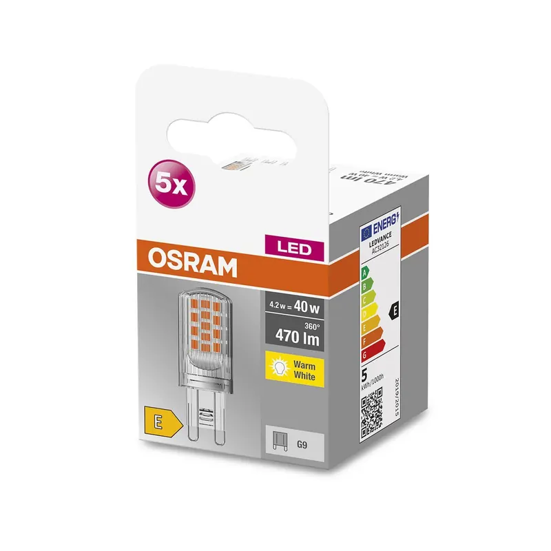 OSRAM Base PIN żarówka z trzonkiem sztyftowym LED G9 4,2 W 470 lm 5 szt