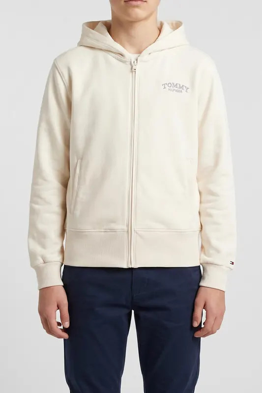 Tommy Hilfiger Girls High Rib Hem Zip Through Hoodie Ancient White Maat: 16 | Sportkleding Outlet | kids | Wit