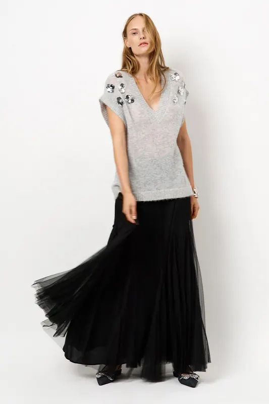 Dante6 Nycia Sleeveless Sequin Sweater Heather Grey Maat: S | Sweaters Outlet | Dames | Grijs