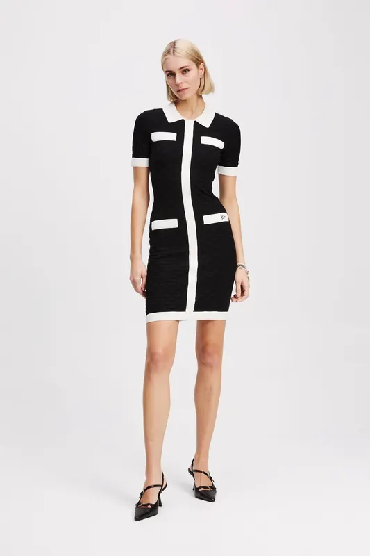 Karl Lagerfeld Polo Contrast Knit Dress Black Maat: M | Blousejurken Outlet | Dames | Zwart