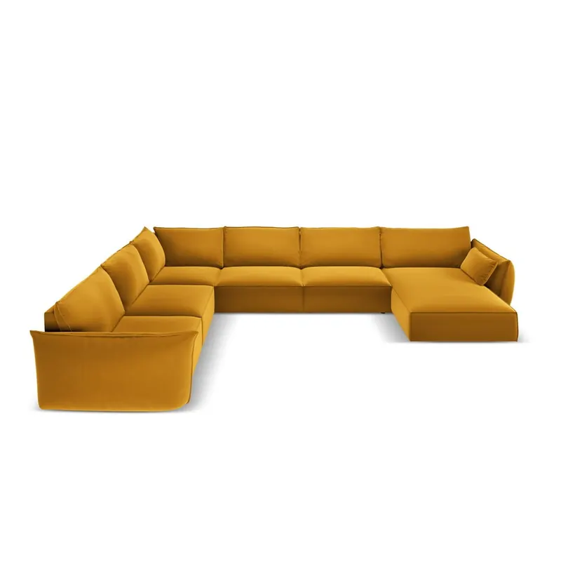 Musztardowy aksamitny narożnik (lewostronny/w kształcie litery U) Vanda – Mazzini Sofas