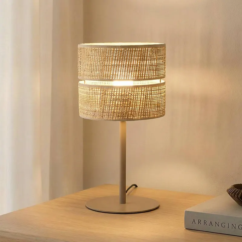 Lampa stołowa Calma, beżowa, rafia, wysokość 38 cm, E27