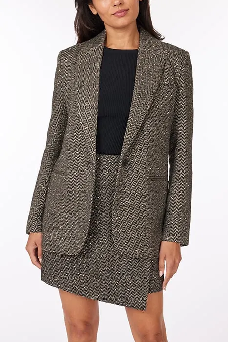 Scotch & Soda Sequin Herringbone Blazer Black W/ Gold Maat: XS | Blazers Outlet | Dames | Bruin