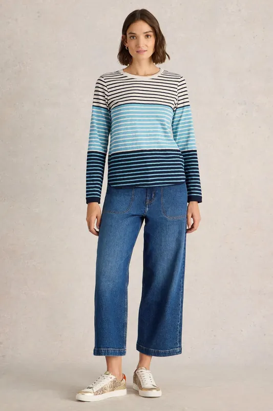 White Stuff Clara Ls Tee Blue Multi Maat: 8 REGULAR | Longsleeves Outlet | Dames | Blauw