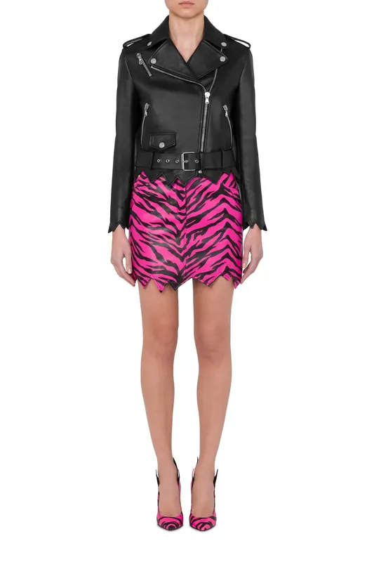 Moschino  X The Flintstones™ Nappa Leather Biker Jacket Black Maat: 40 | Gilets Outlet | Dames | Zwart