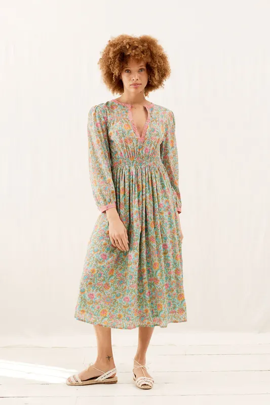 Louise Misha Dress Diane Water R Flower-pink Maat: 40 | Midi Jurken Outlet | Dames | Roze