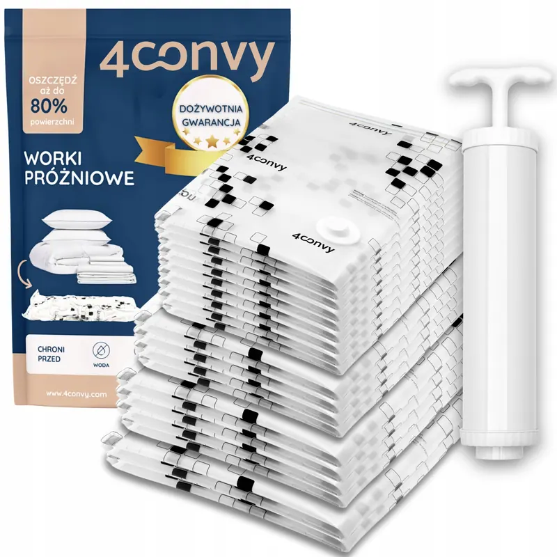 4CONVY Worki próżniowe na pościel ubrania odzież kołdry 19szt Pompka Zestaw